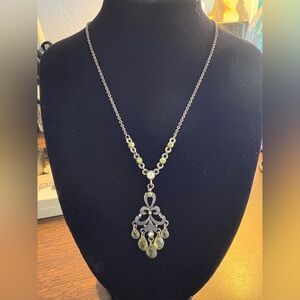 Vintage 1928 Antique Tone Necklace with Green Accents